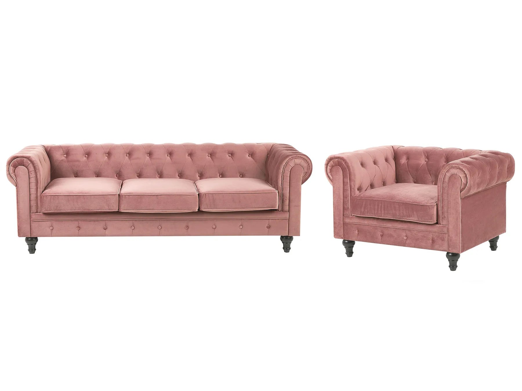 Living Room Set 4 Seater CHESTERFIELD Velvet Pink