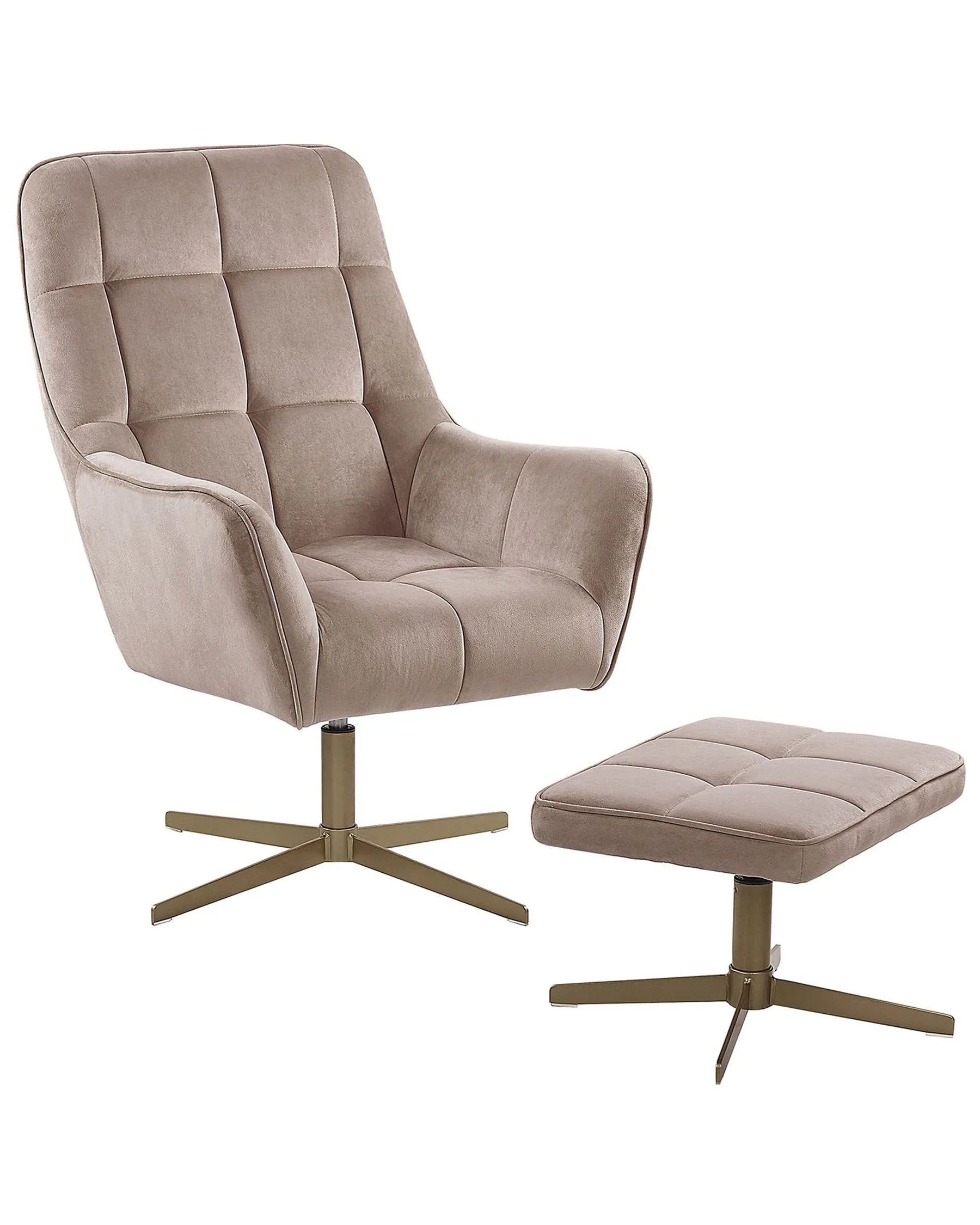 Swivel Armchair MOLLE with Footstool Velvet Beige