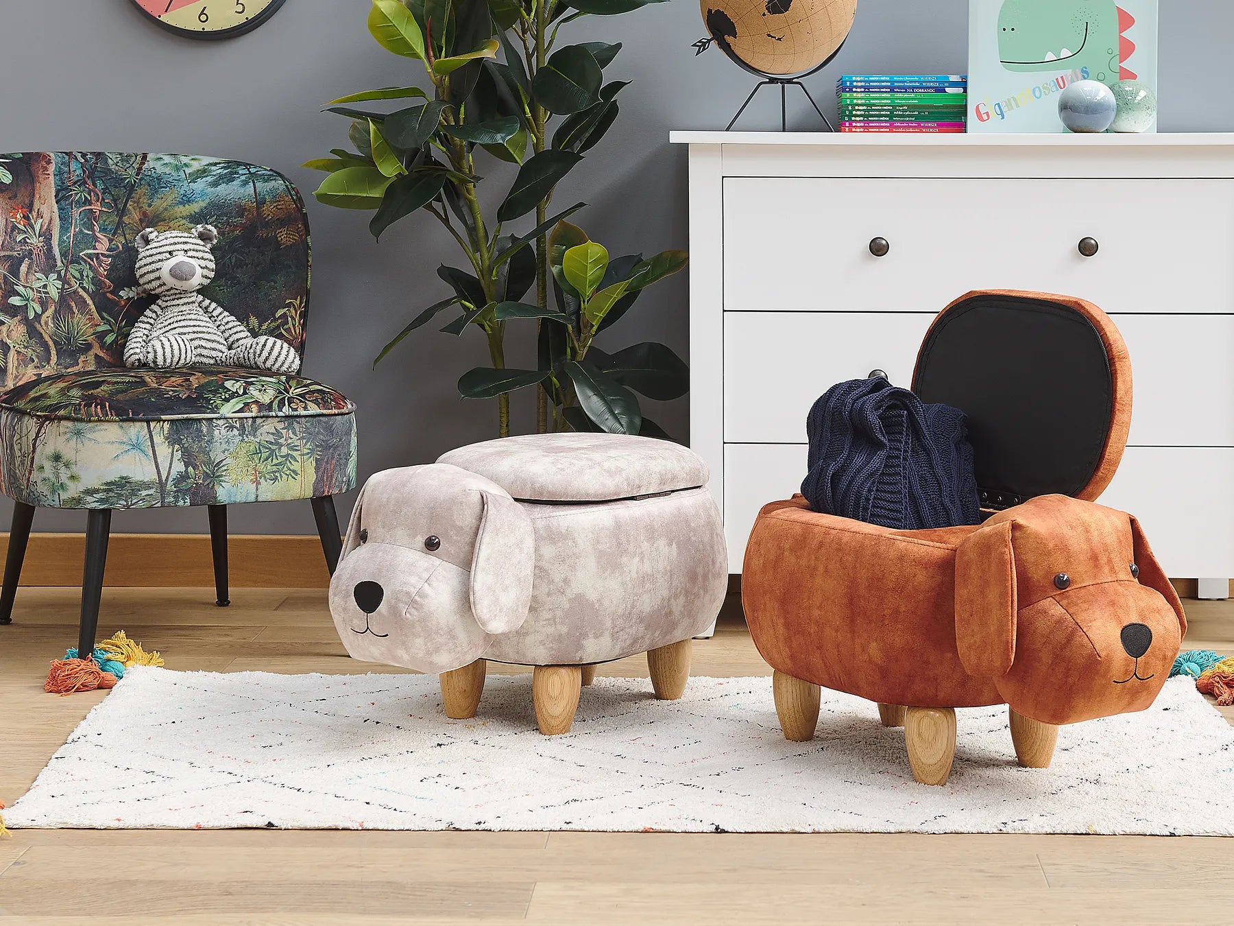 Storage Animal Stool DOGGY Velvet Beige