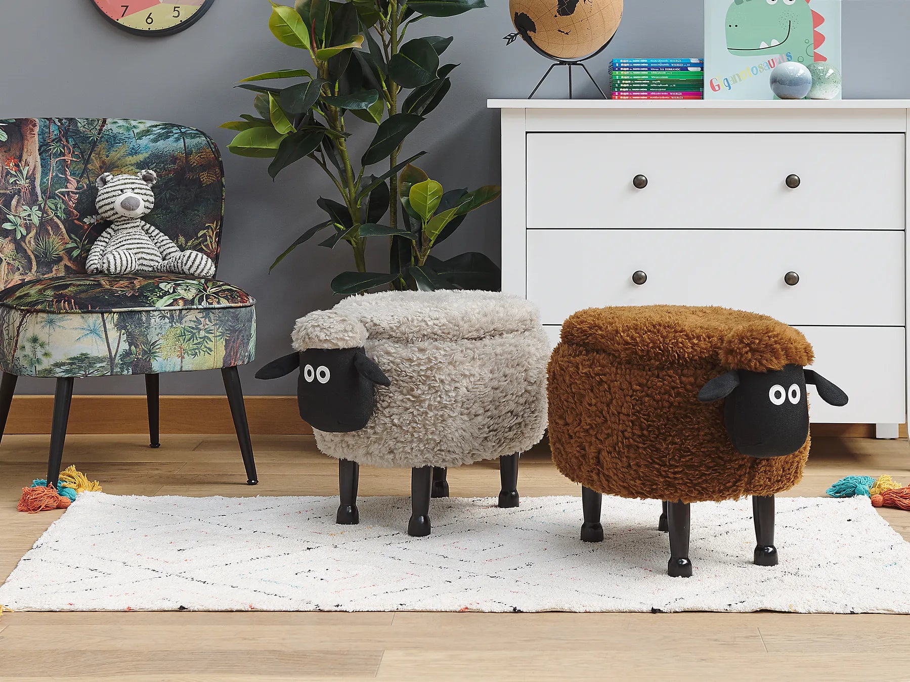 Storage Animal Stool SHEEP Fabric Brown
