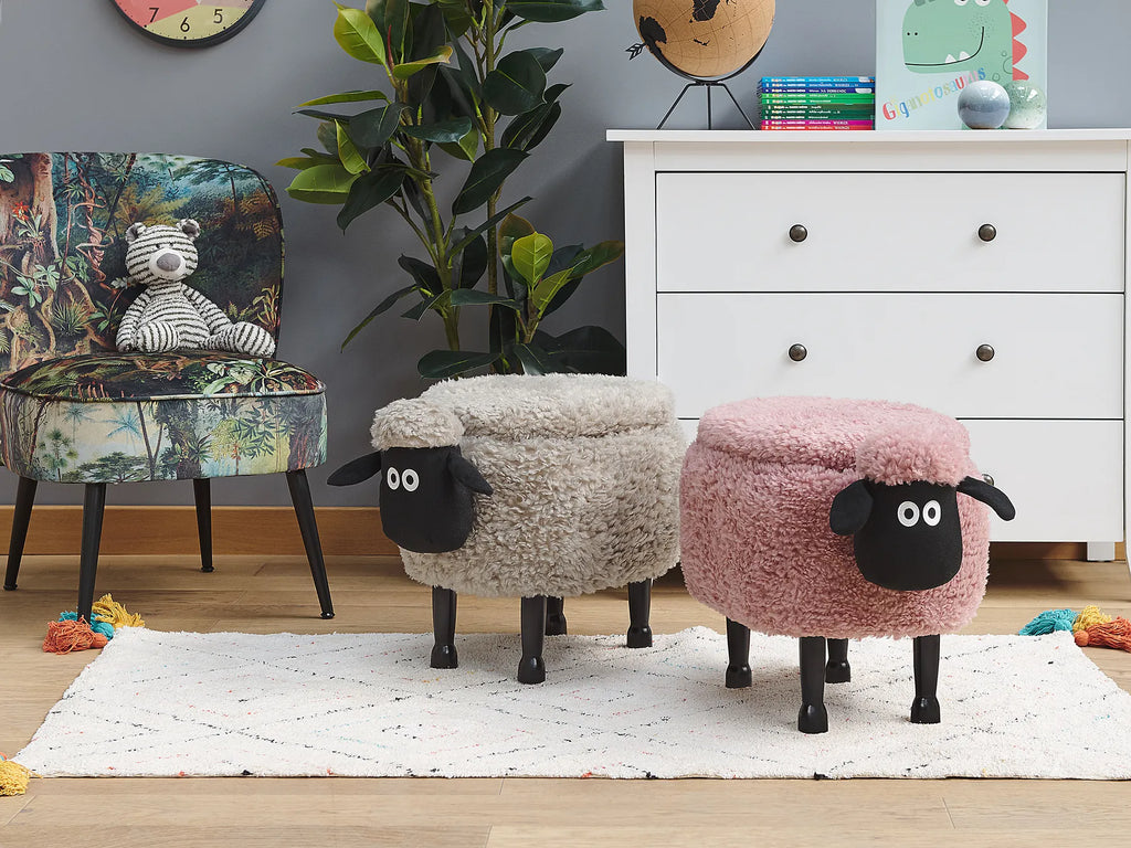 Storage Animal Stool SHEEP Fabric Pink