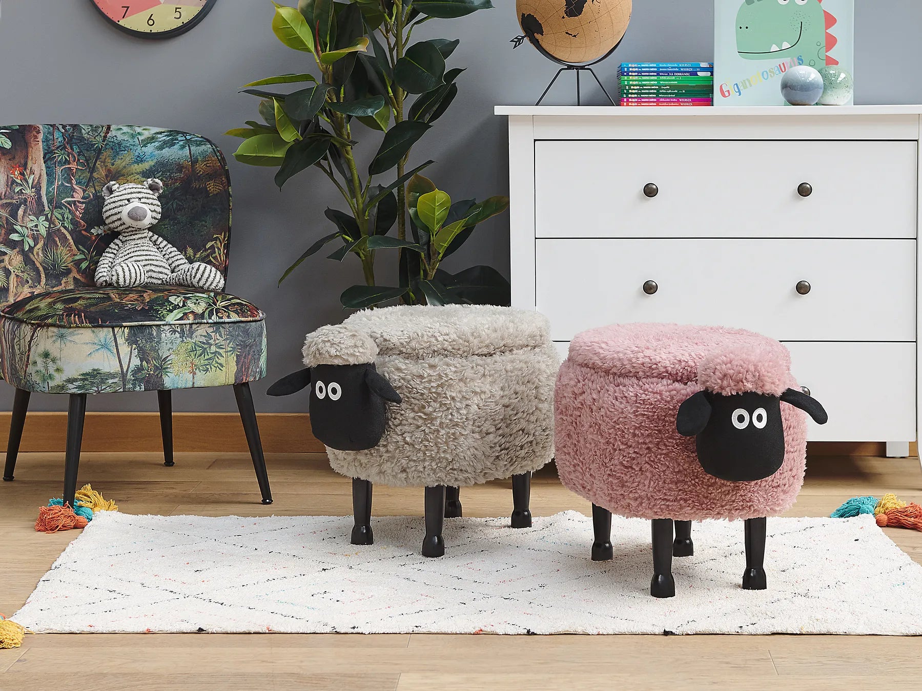Storage Animal Stool SHEEP Fabric Pink