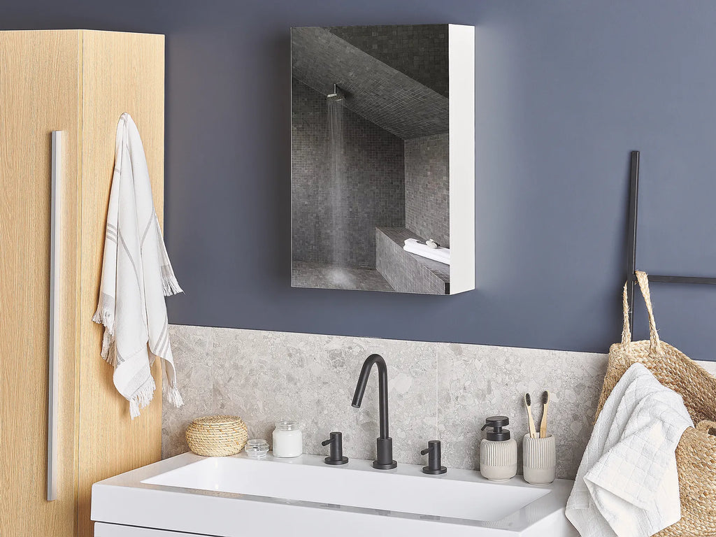 Bathroom Wall Mounted Mirror Cabinet PRIMAVERA 40 cm 60 cm White