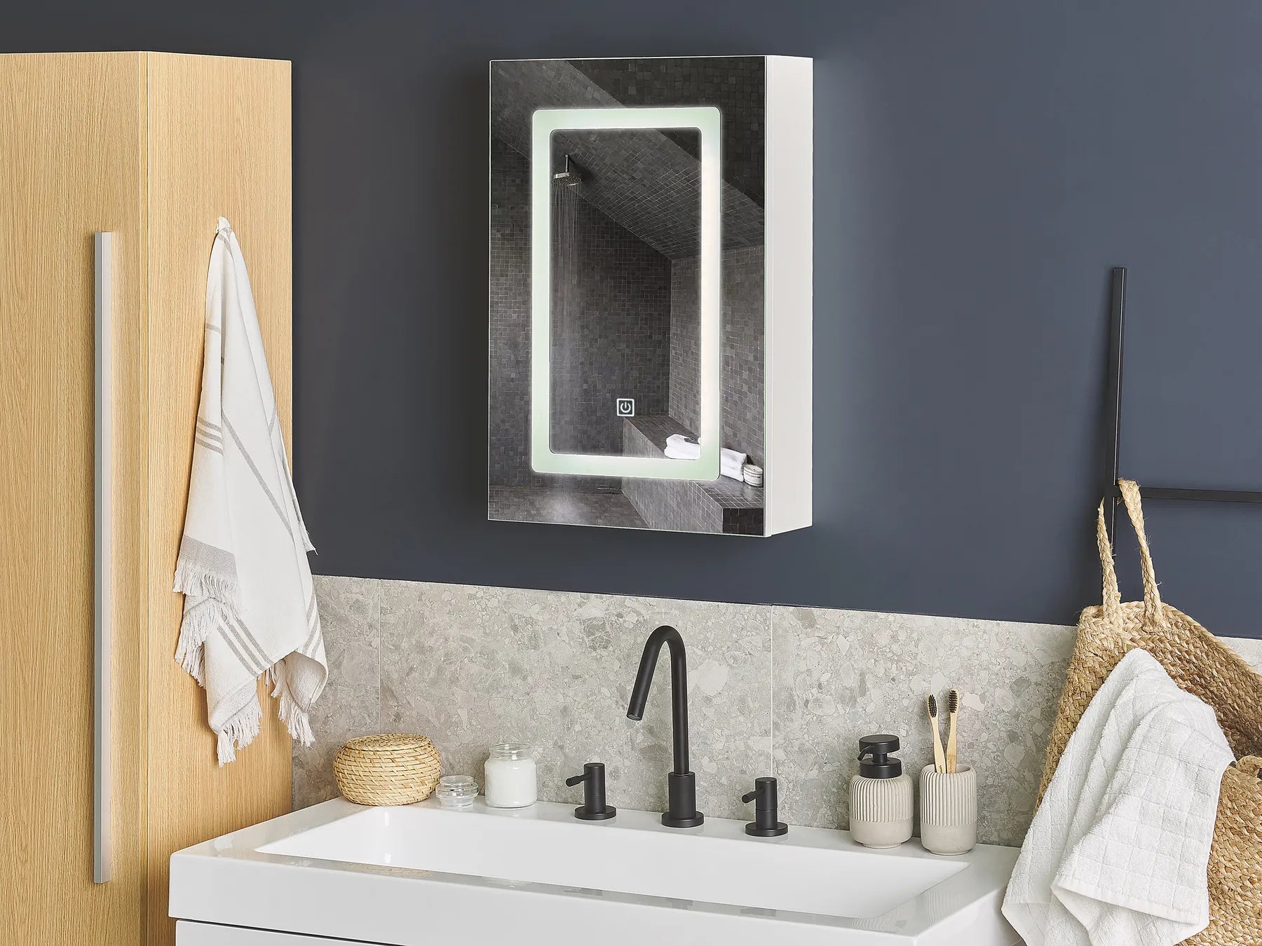 Bathroom Wall Mounted Mirror Cabinet LED CONDOR 40 cm 60 cm White
