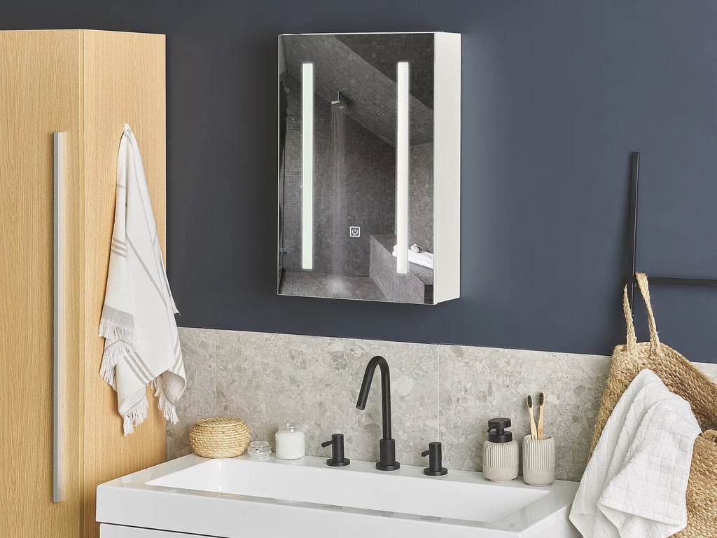 Bathroom Wall Mounted Mirror Cabinet LED CAMERON 40 cm 60 cm White