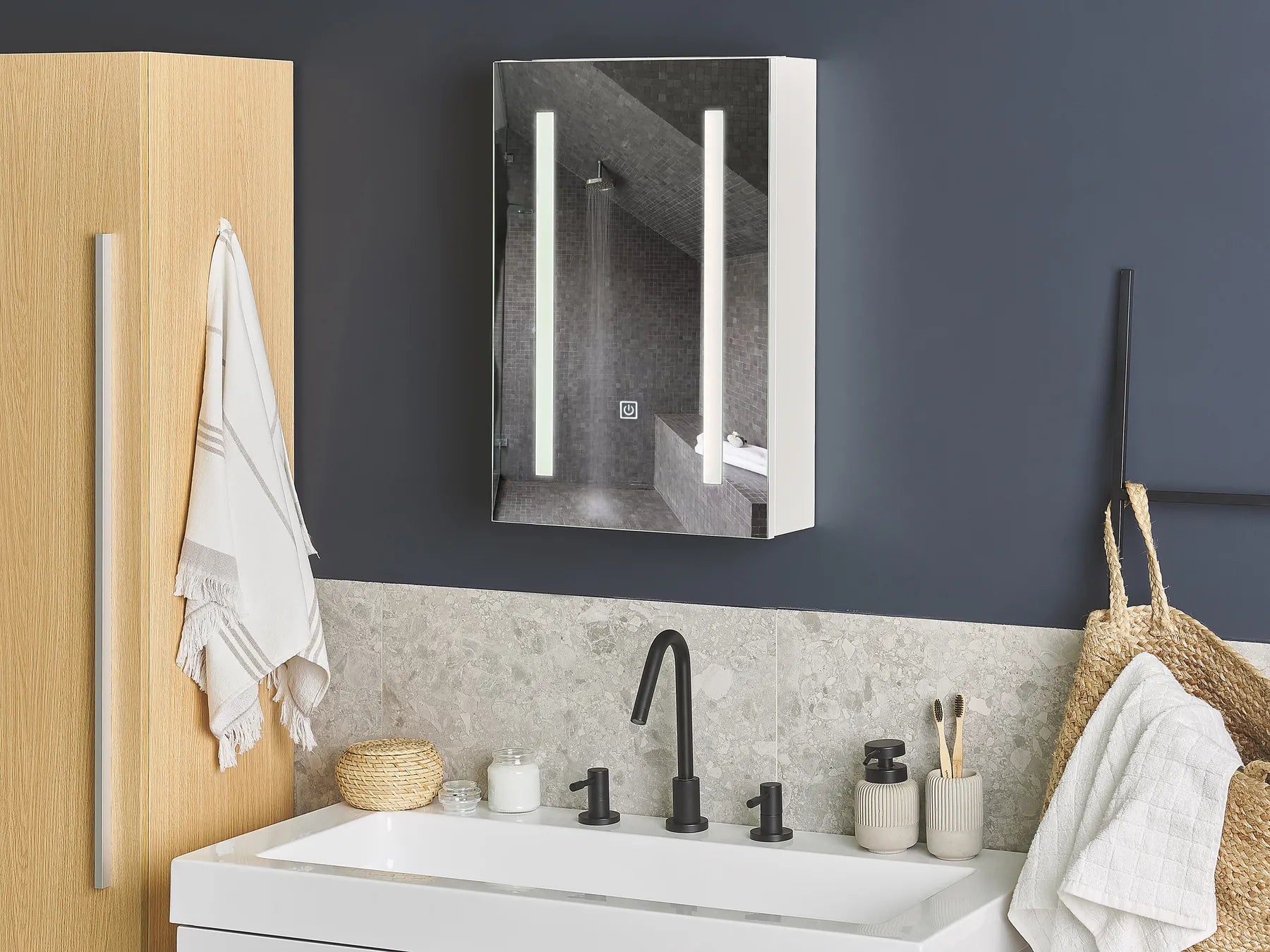 Bathroom Wall Mounted Mirror Cabinet LED CAMERON 40 cm 60 cm White