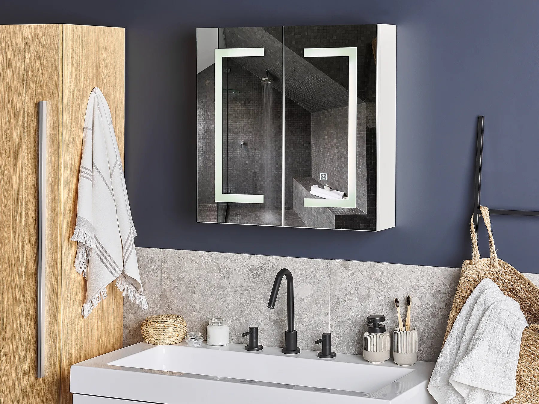 Bathroom Wall Mounted Mirror Cabinet LED MAZARREDO 60 cm 60 cm White