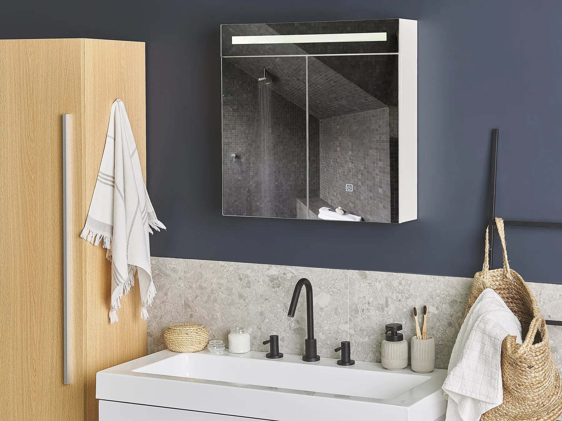 Bathroom Wall Mounted Mirror Cabinet LED JARAMILLO 60 cm 60 cm White