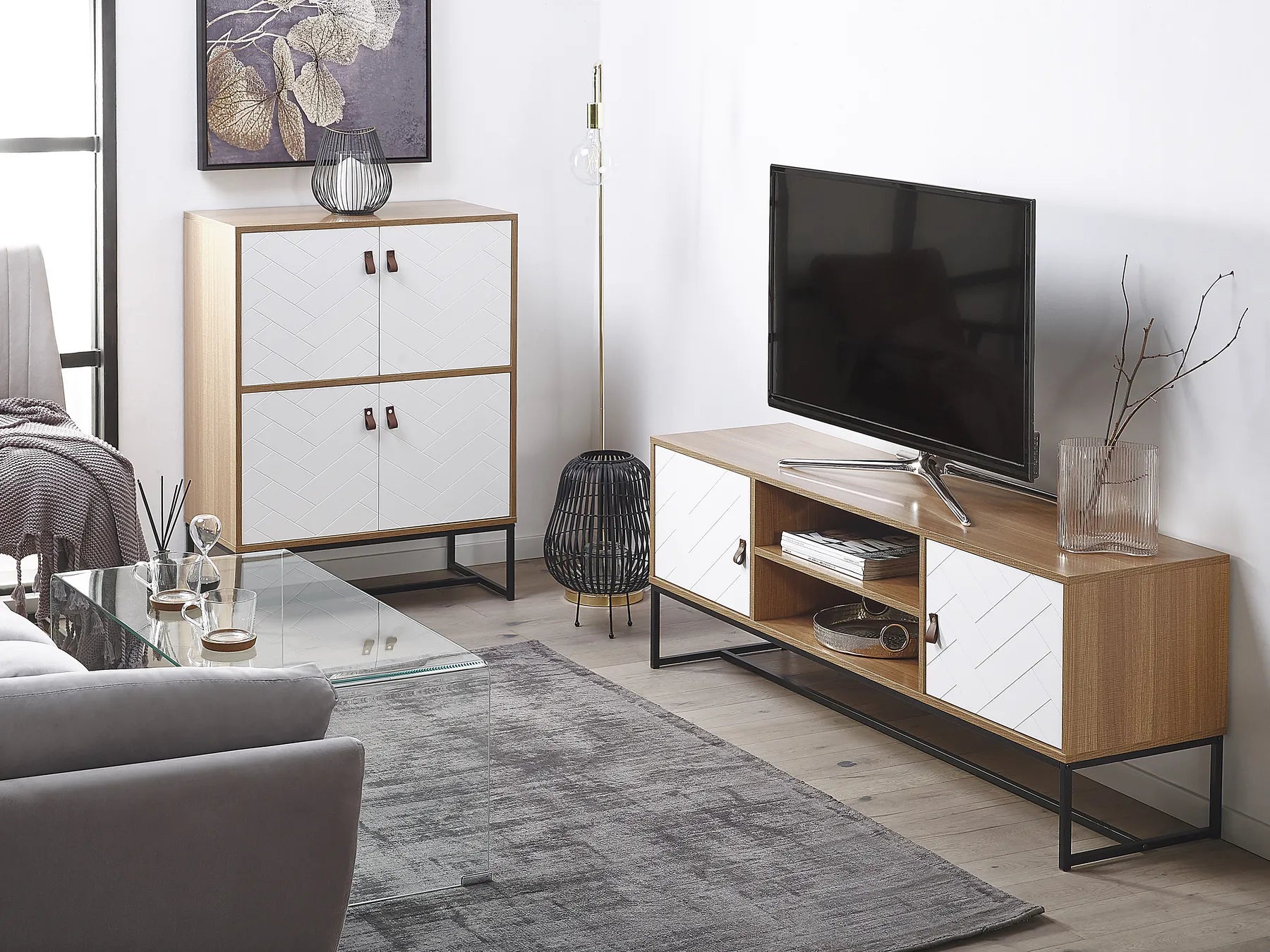 TV Stand NUEVA Light Brown/ White