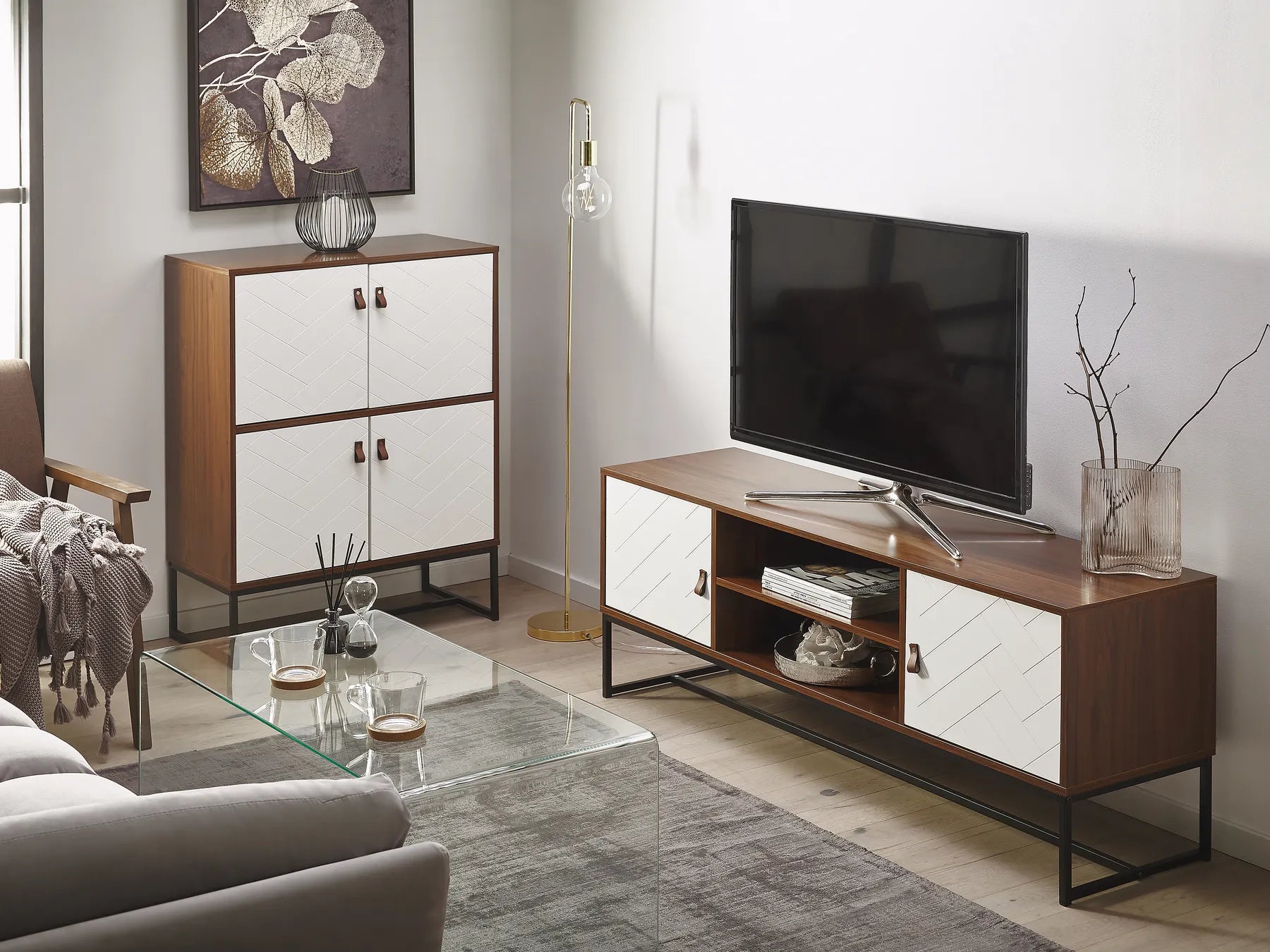 TV Stand NUEVA Dark Brown/ White