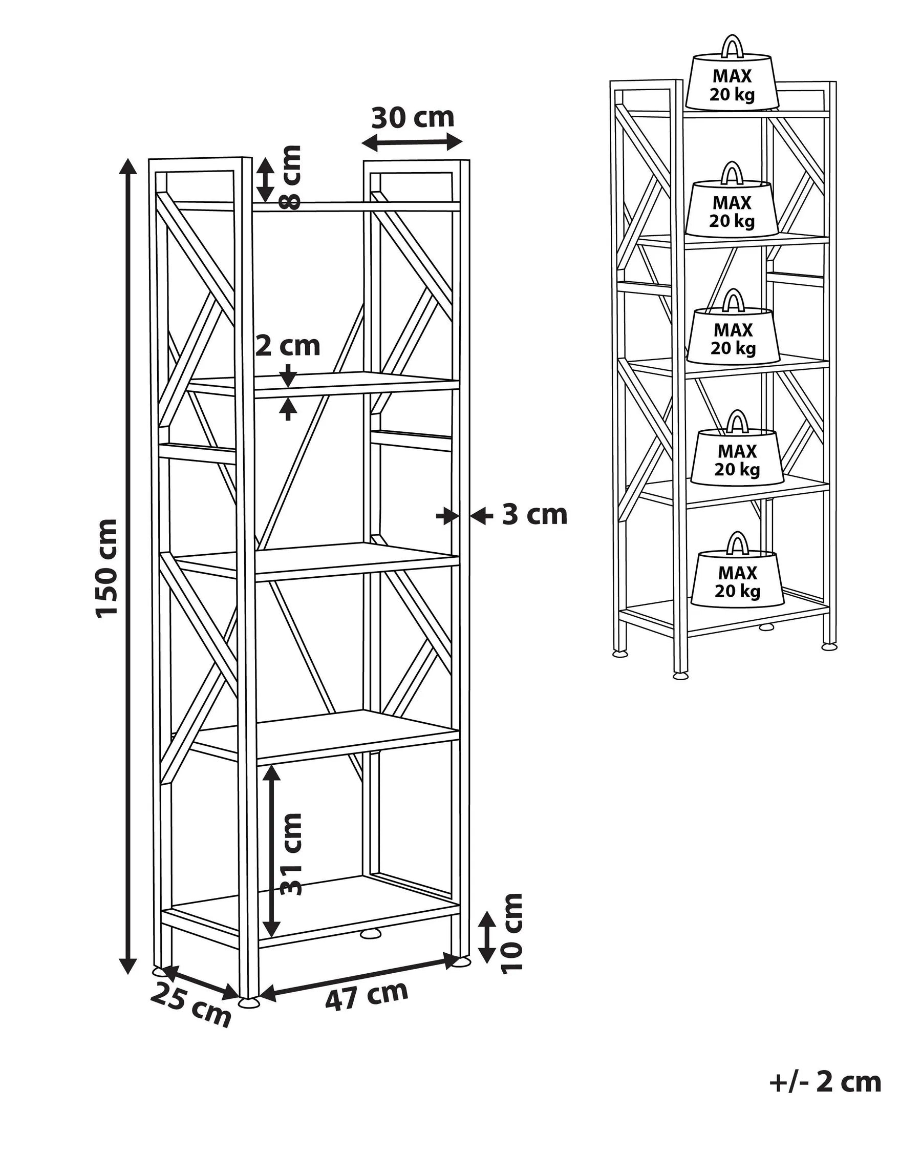 5 Tier Shelving Unit DALE 150 cm Dark Brown