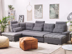 U-Shape Sofa Bed 5 Seater HALDEN Fabric Dark Grey with Storage Right Hand