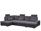 U-Shape Sofa Bed 5 Seater HALDEN Fabric Dark Grey with Storage Right Hand
