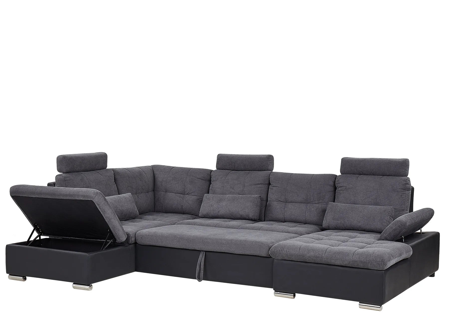 U-Shape Sofa Bed 5 Seater HALDEN Fabric Dark Grey with Storage Right Hand
