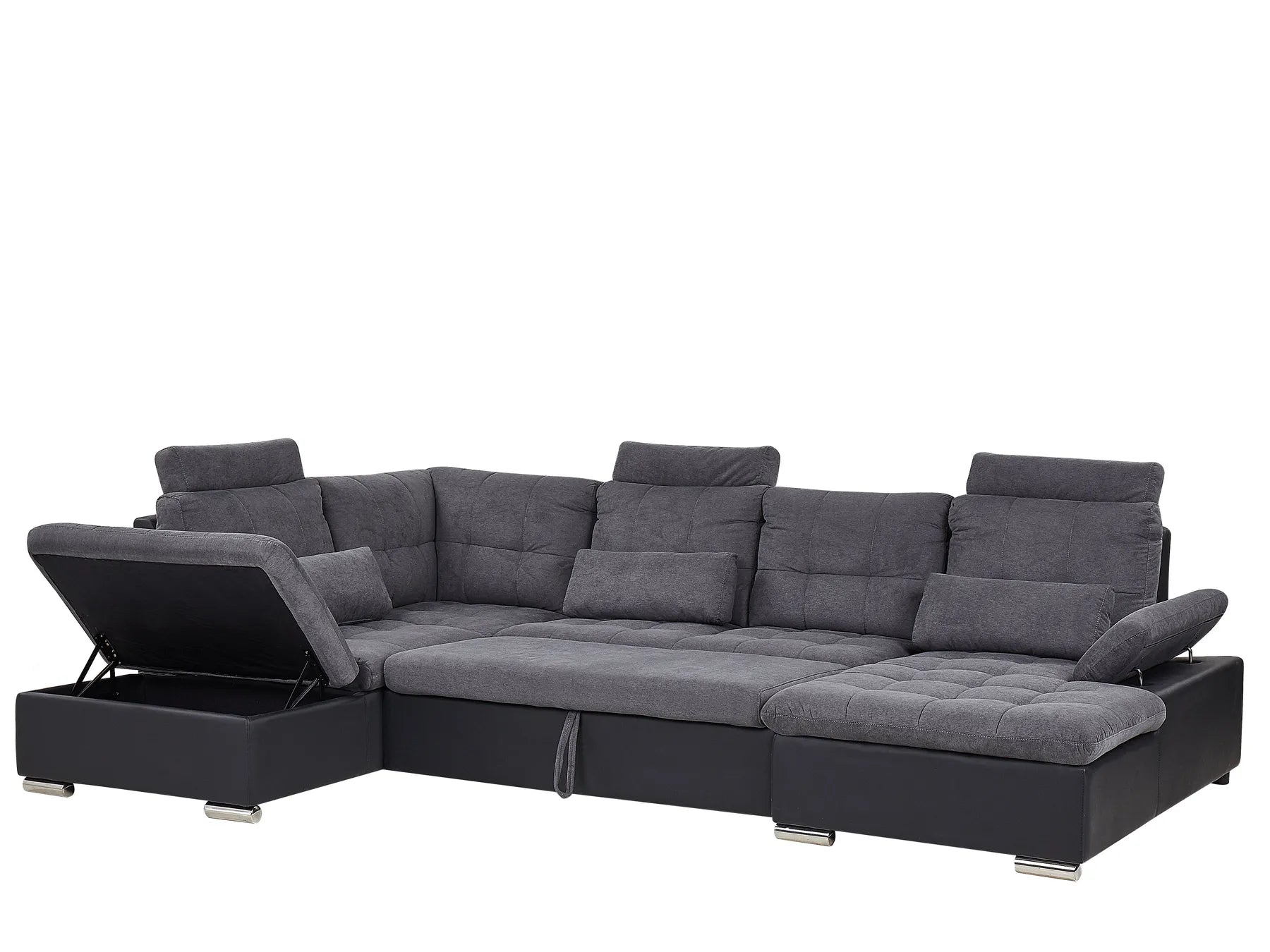U-Shape Sofa Bed 5 Seater HALDEN Fabric Dark Grey with Storage Right Hand