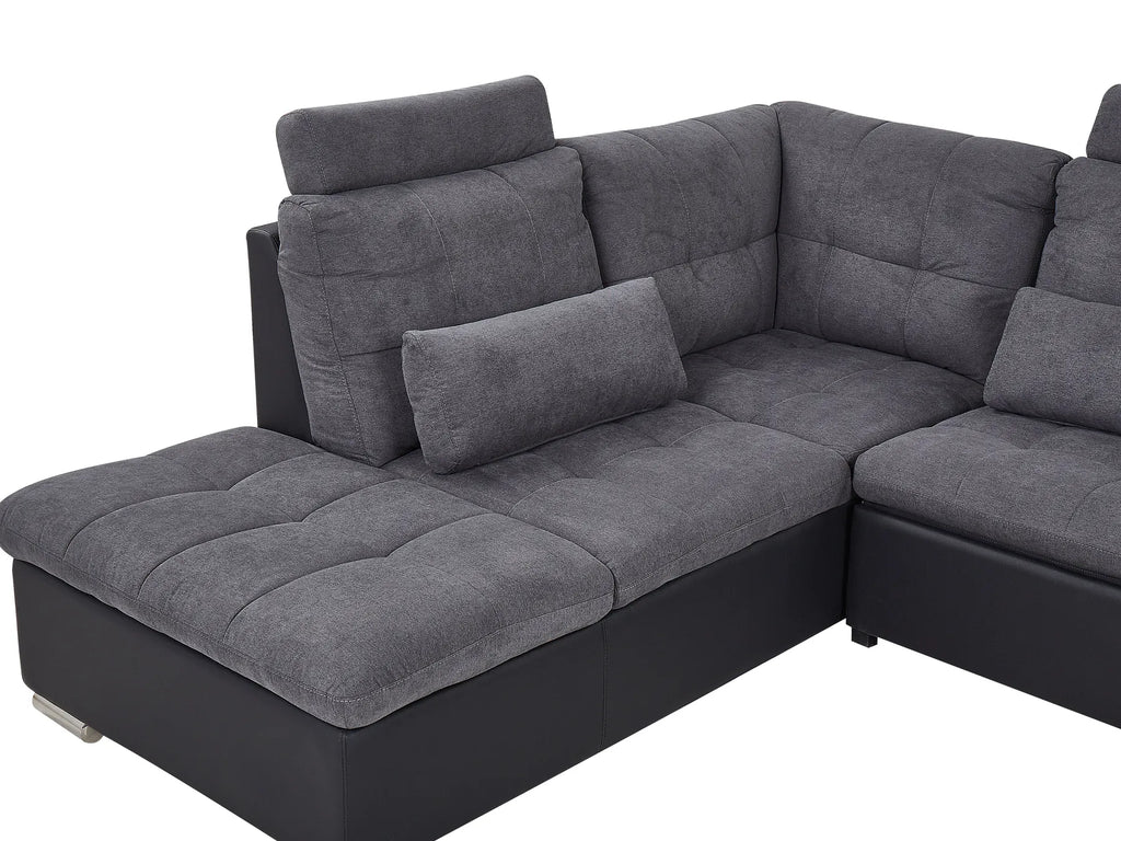 U-Shape Sofa Bed 5 Seater HALDEN Fabric Dark Grey with Storage Right Hand