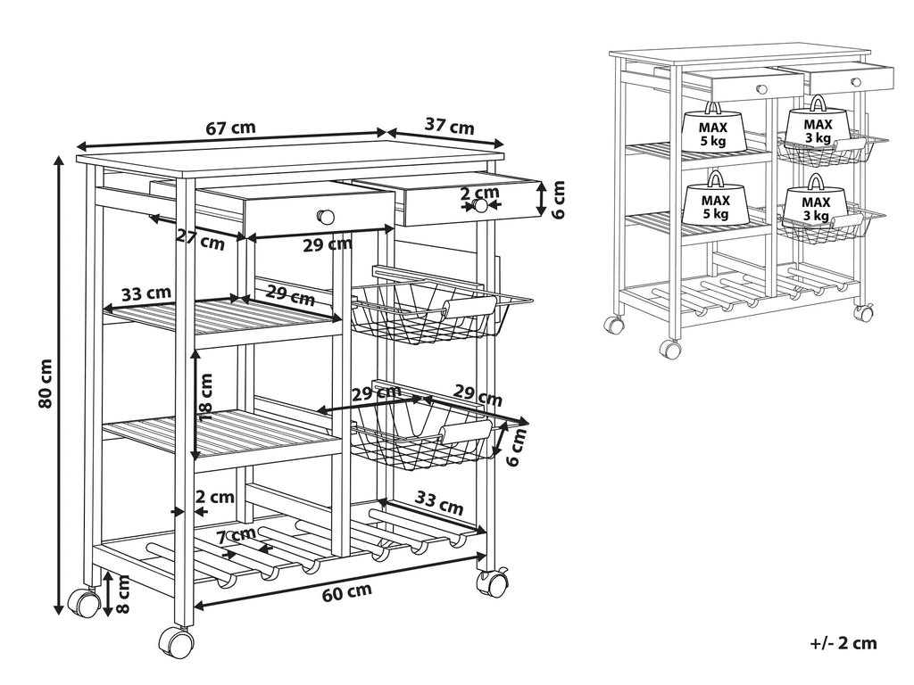 Kitchen Trolley MORINO Bamboo Wood Light Brown