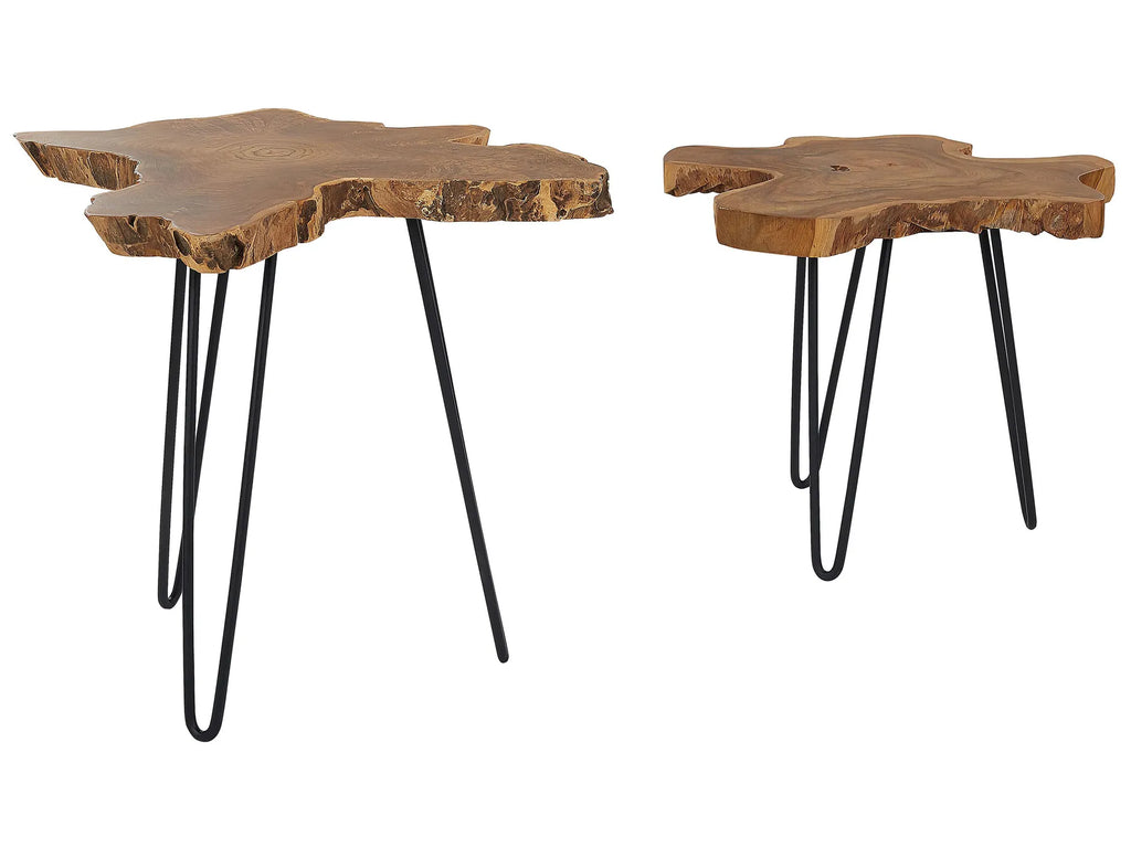 Set of 2 Side Tables CAMROSE Teak Wood Dark Brown