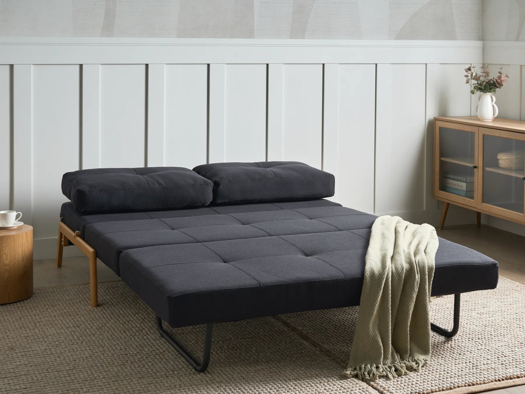 Sofa Bed 2 Seater EDLAND Fabric Black
