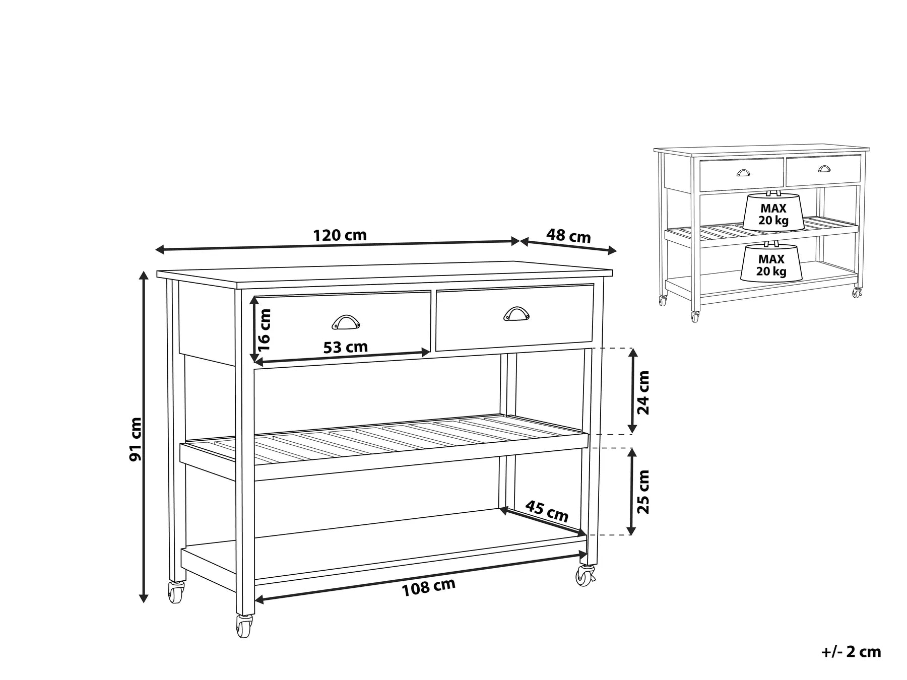 Kitchen Trolley NAVARINO Wood Black