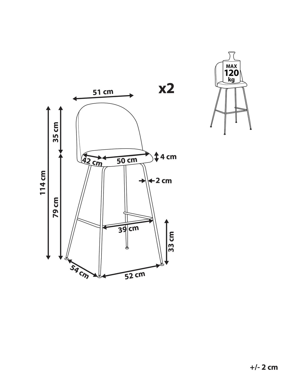 Set of 2 Bar Chairs ARCOLA Velvet Light Grey