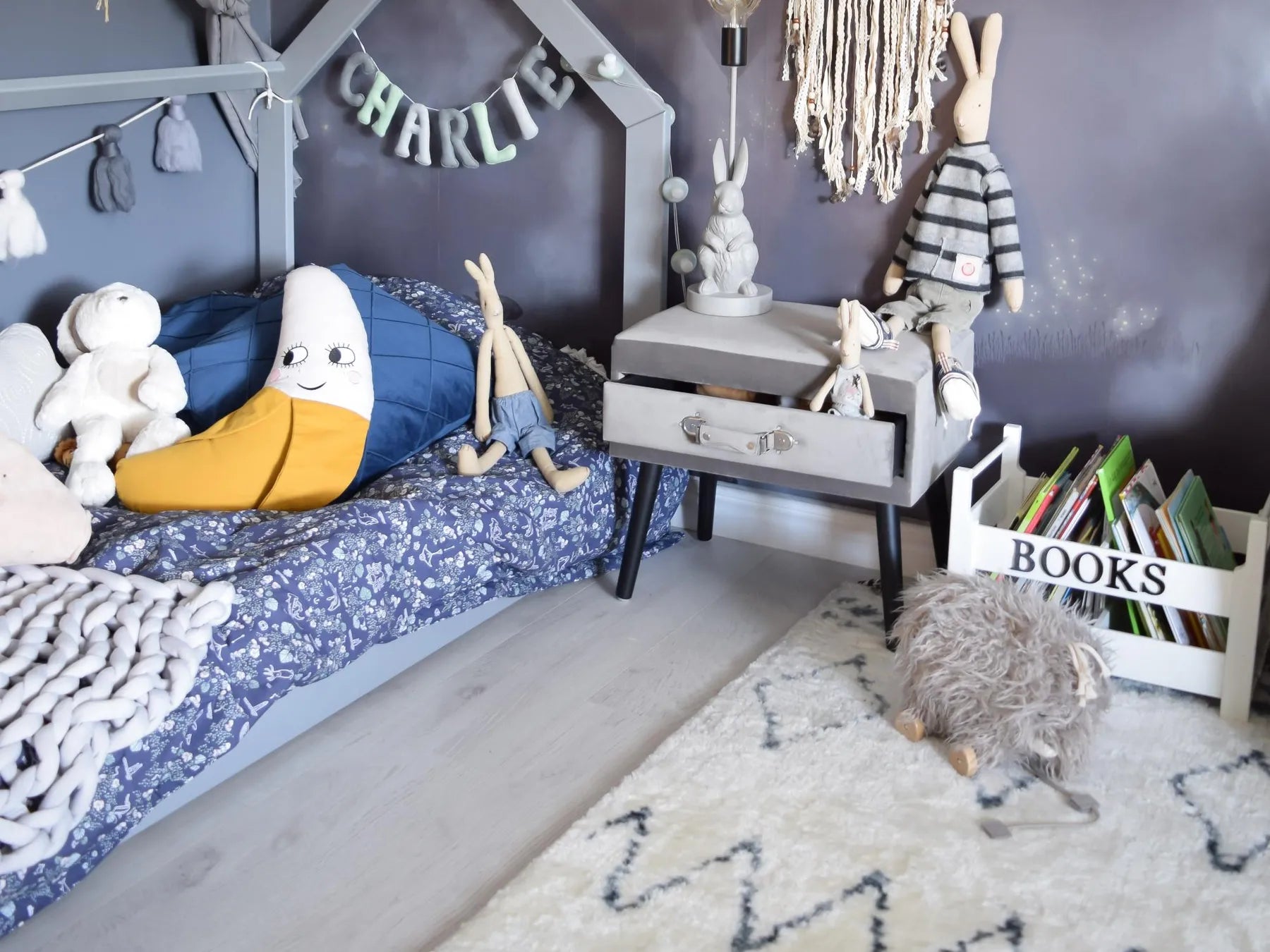 1 Drawer Bedside Table EUROSTAR Velvet Grey