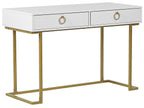Console Table Home Office Desk WESTPORT White/ Gold 115 cm 50 cm with Storage