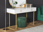 Console Table Home Office Desk WESTPORT White/ Gold 115 cm 50 cm with Storage