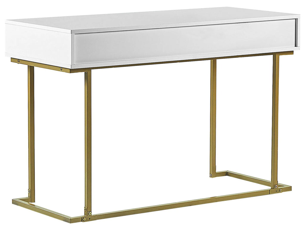 Console Table Home Office Desk WESTPORT White/ Gold 115 cm 50 cm with Storage