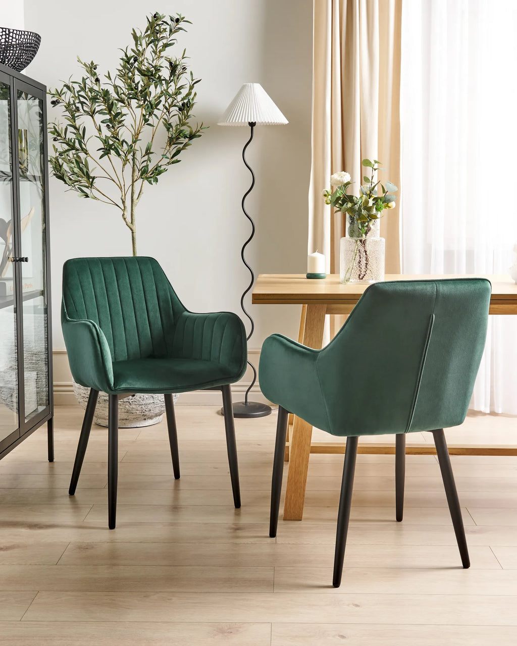 Set of 2 Dining Chairs Velvet Dark Green