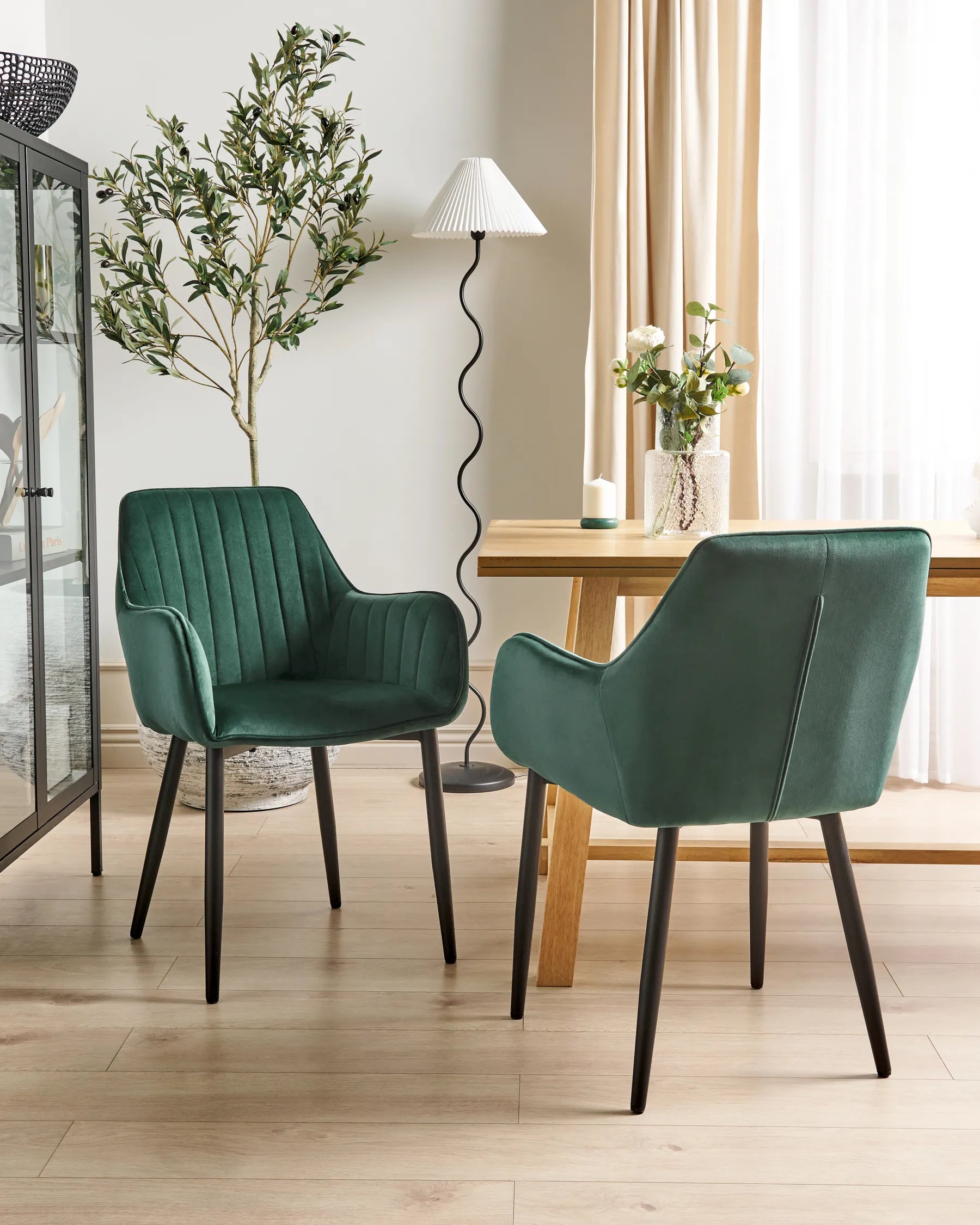 Set of 2 Dining Chairs Velvet Dark Green