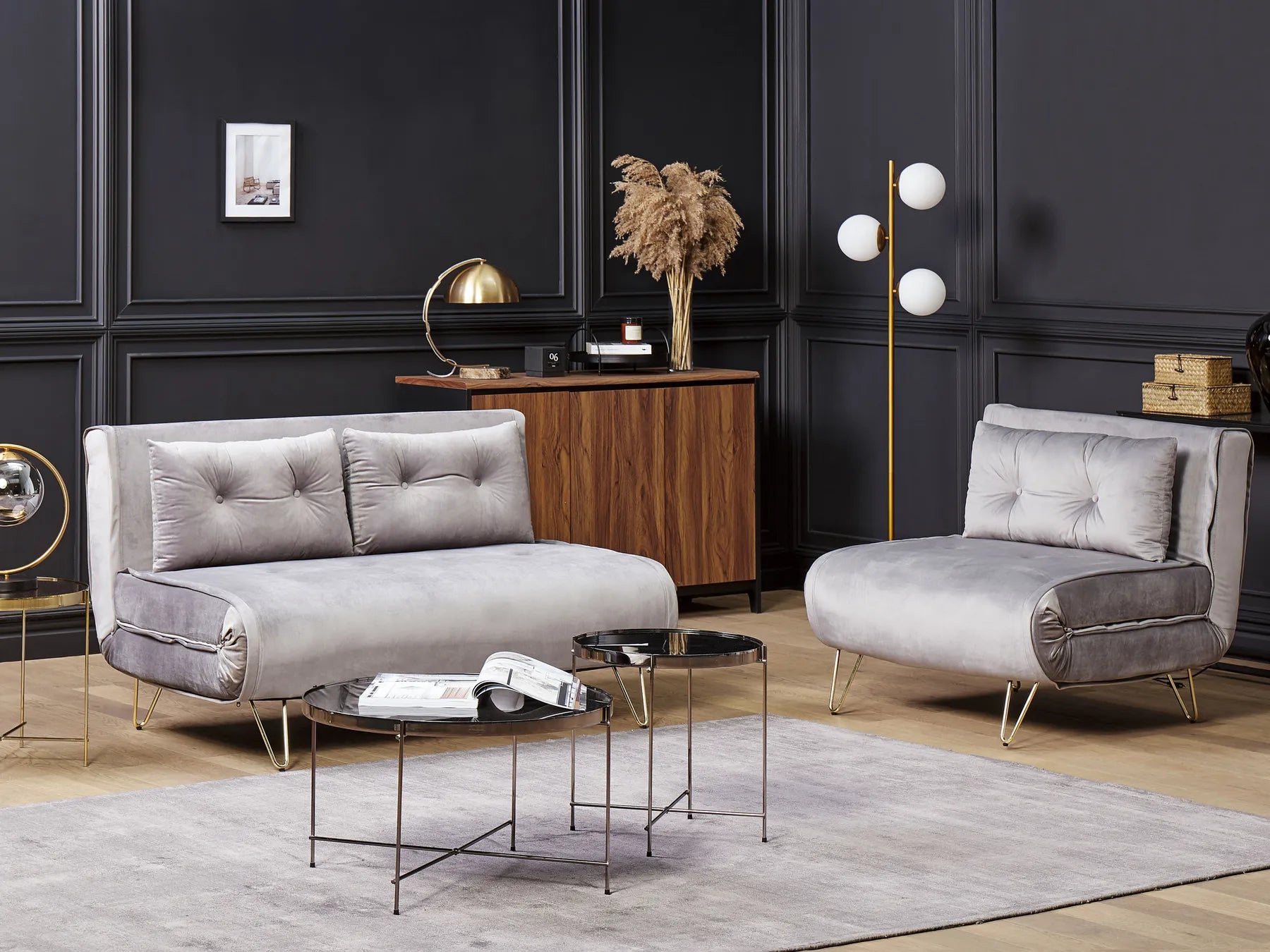 Single Sofa Bed VESTFOLD Velvet Grey