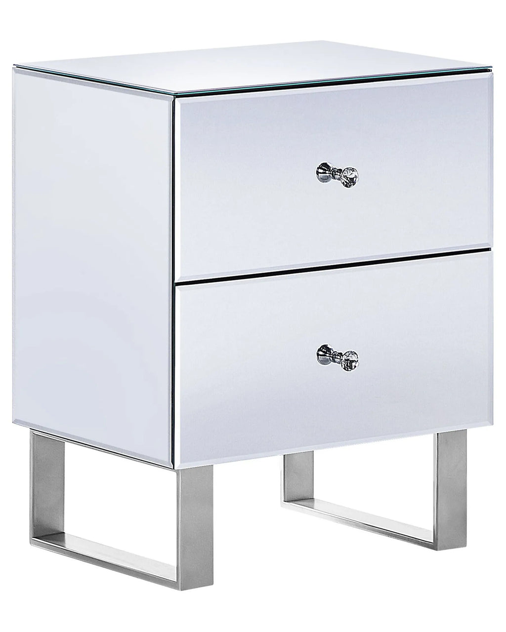 2 Drawer Bedside Table NESLE Glass Mirrored Silver