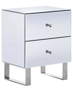 2 Drawer Bedside Table NESLE Glass Mirrored Silver