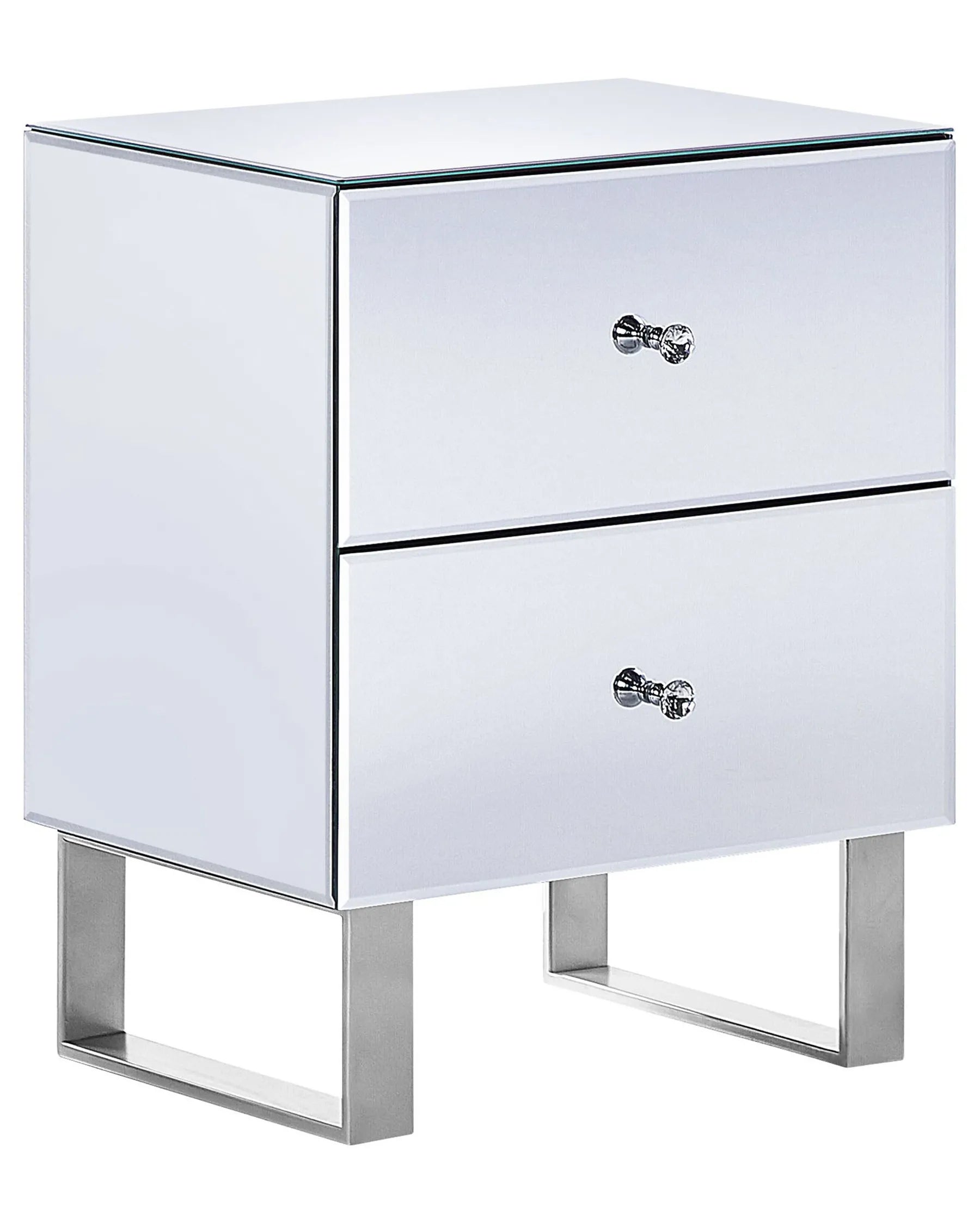 2 Drawer Bedside Table NESLE Glass Mirrored Silver