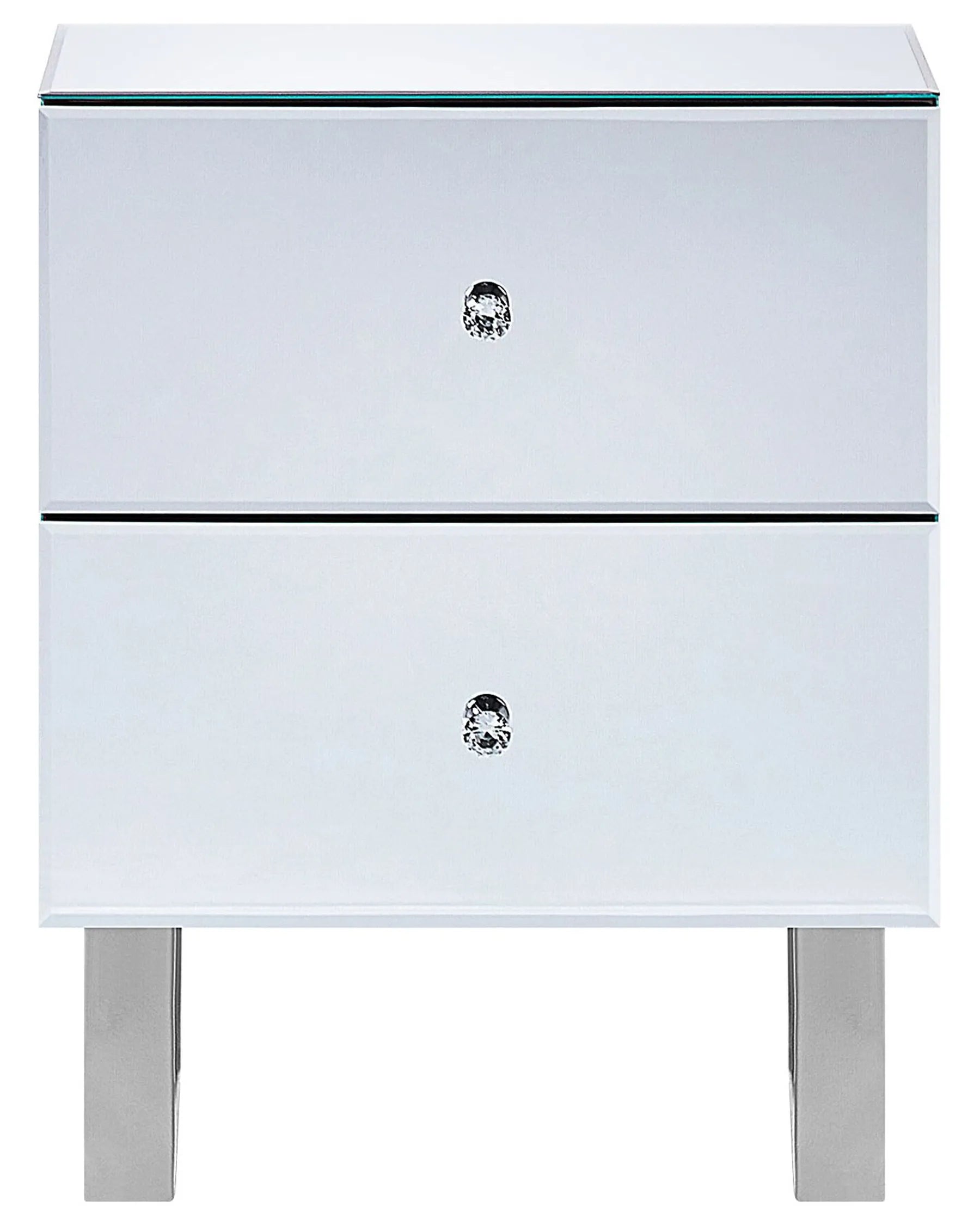 2 Drawer Bedside Table NESLE Glass Mirrored Silver