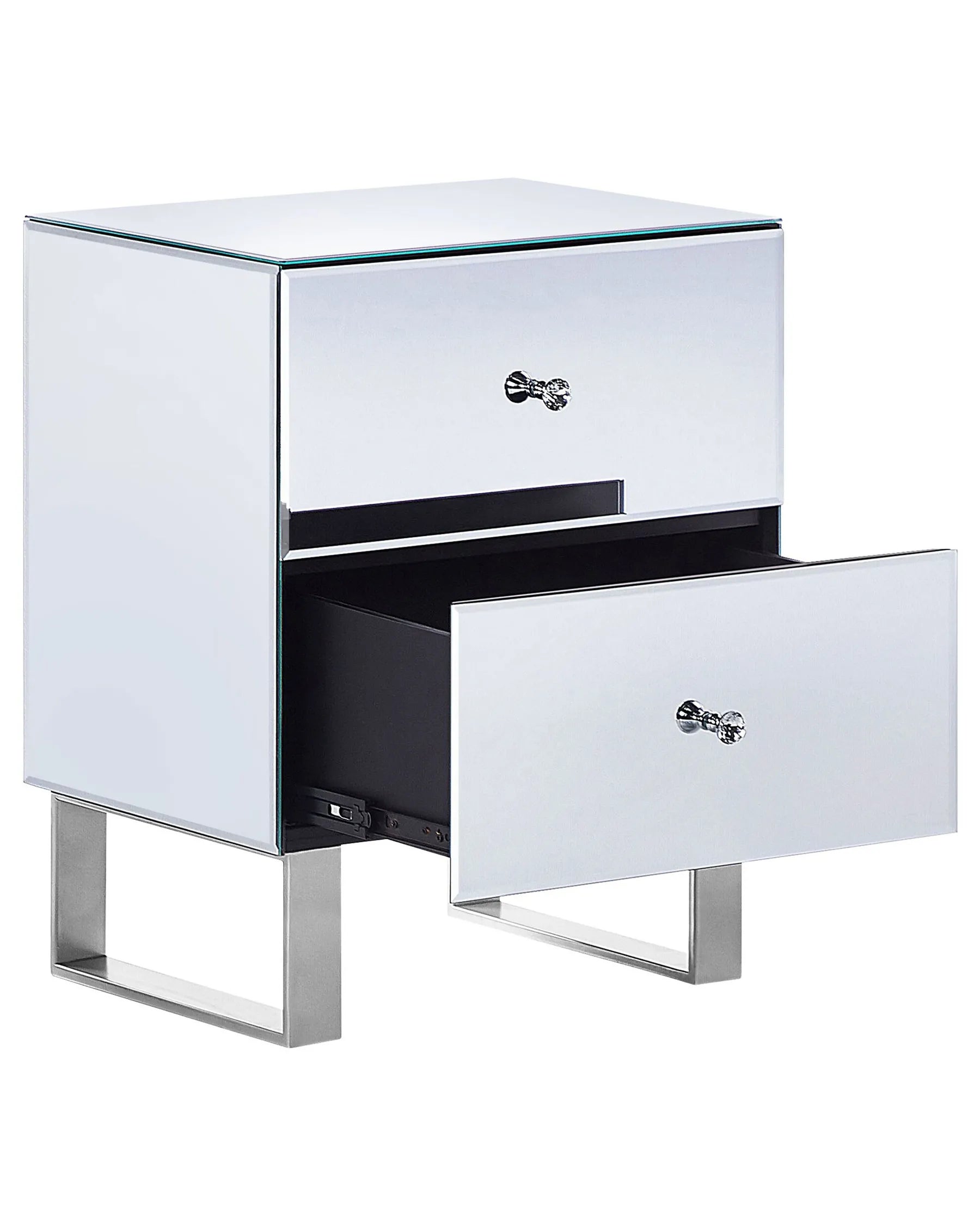 2 Drawer Bedside Table NESLE Glass Mirrored Silver