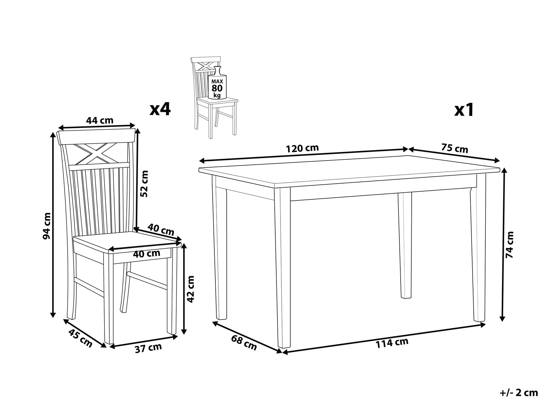 Dining Set HOUSTON Wood Brown/ Black 4 Seater