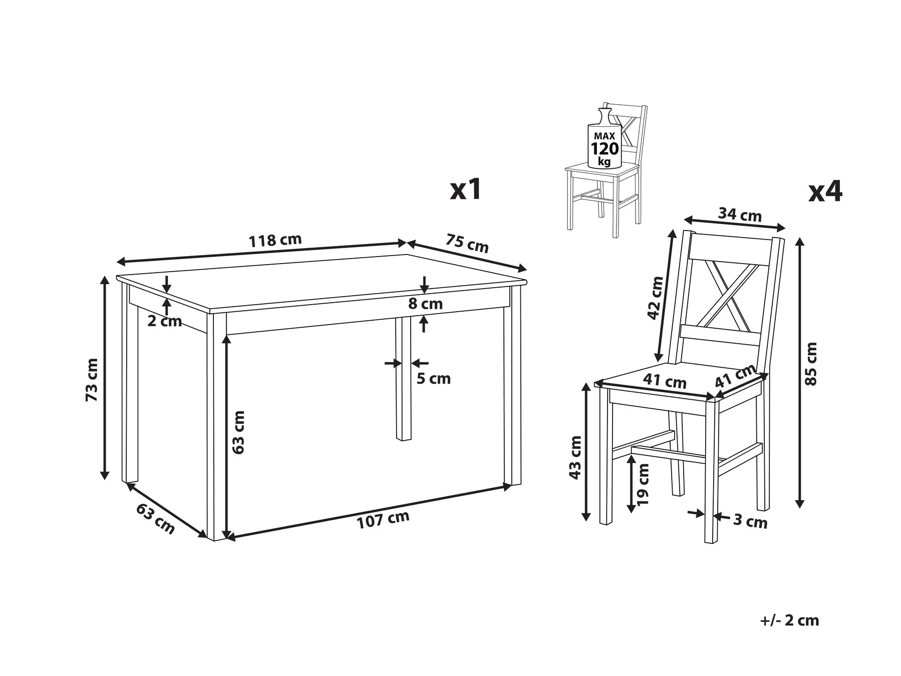 Dining Set MOANA Pine Wood White 4 Seater