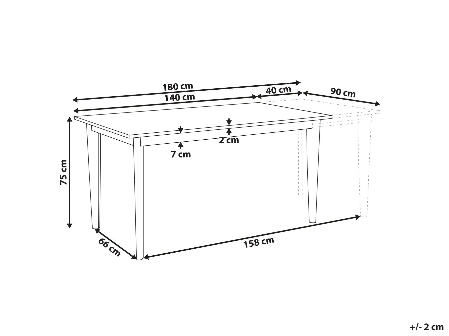 Extending Dining Table SOLA White 140/180 cm 90 cm