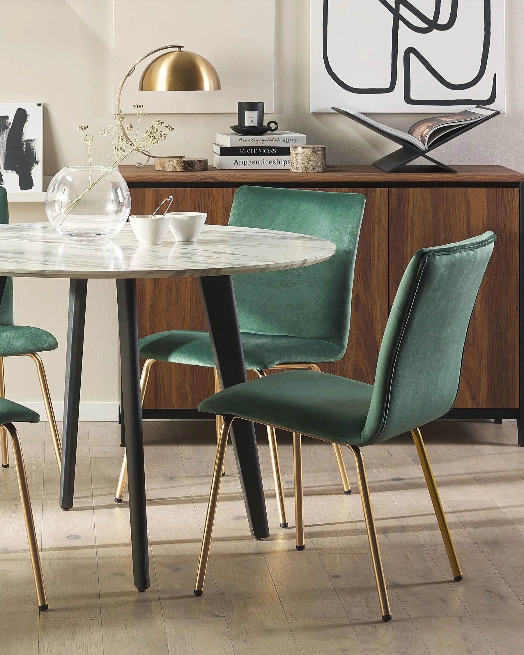 Set of 2 Dining Chairs Velvet Emerald Green