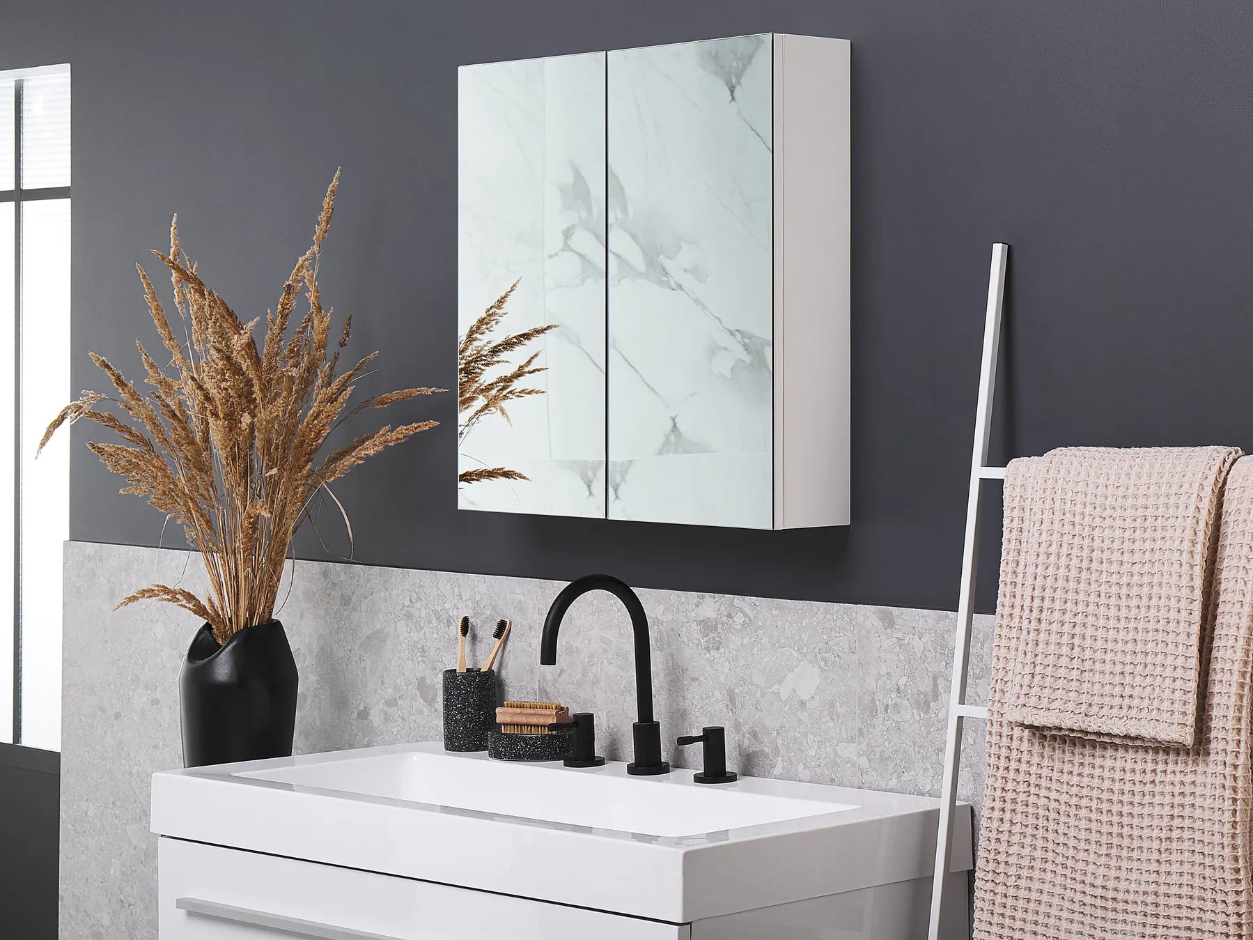 Bathroom Wall Mounted Mirror Cabinet NAVARRA 60 cm 60 cm White