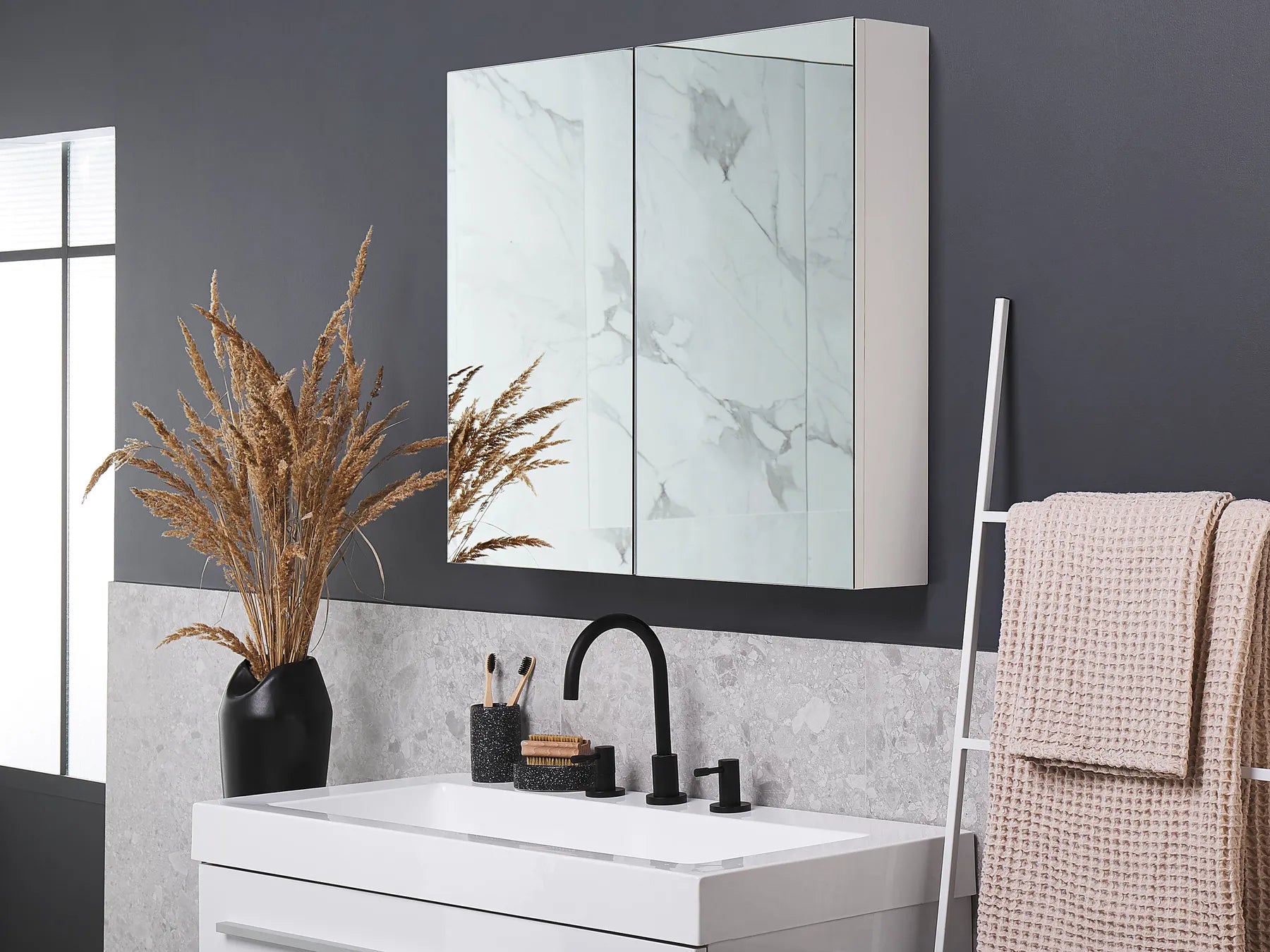 Bathroom Wall Mounted Mirror Cabinet NAVARRA 80 cm 70 cm White