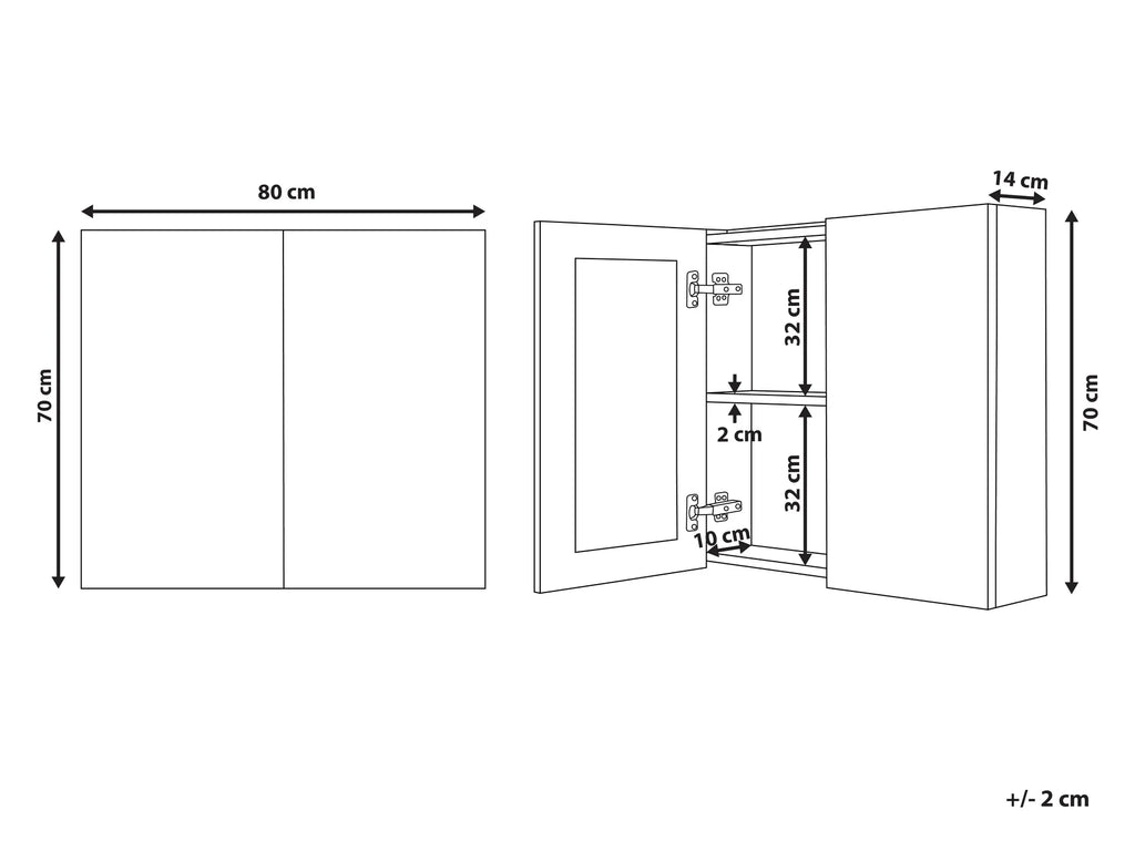 Bathroom Wall Mounted Mirror Cabinet NAVARRA 80 cm 70 cm White