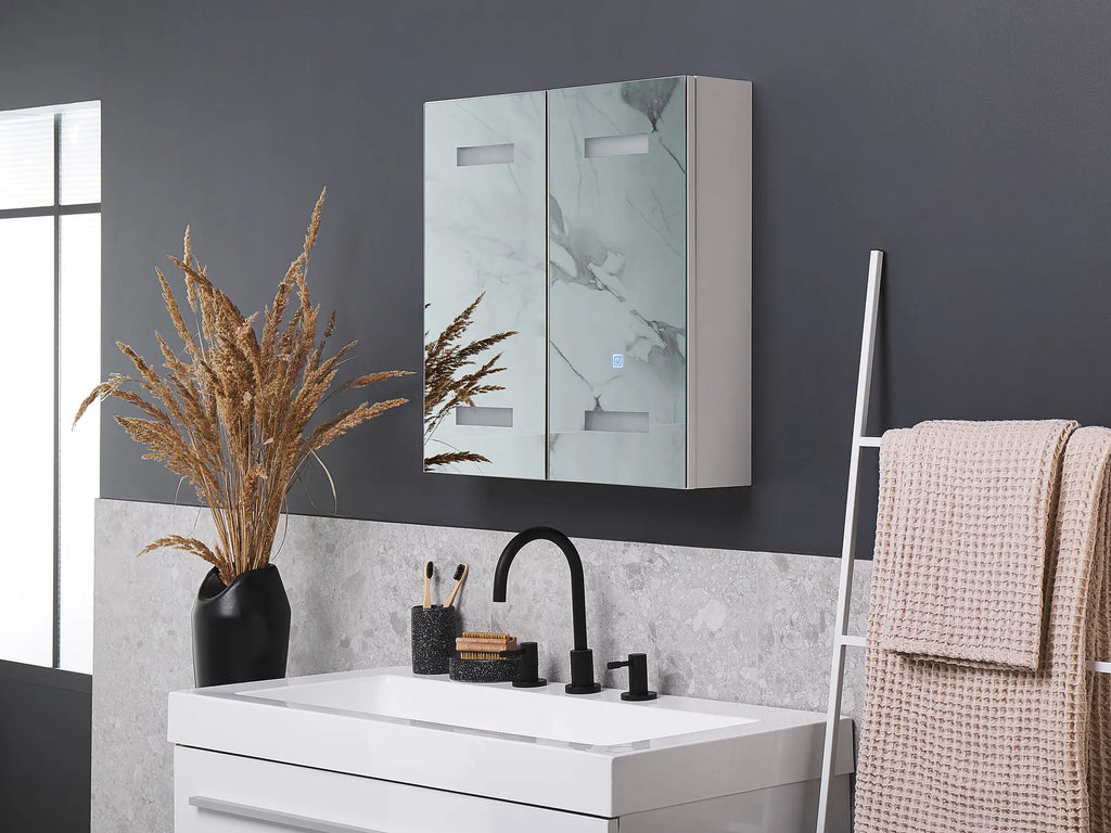 Bathroom Wall Mounted Mirror Cabinet LED TALAGAPA 60 cm 60 cm White