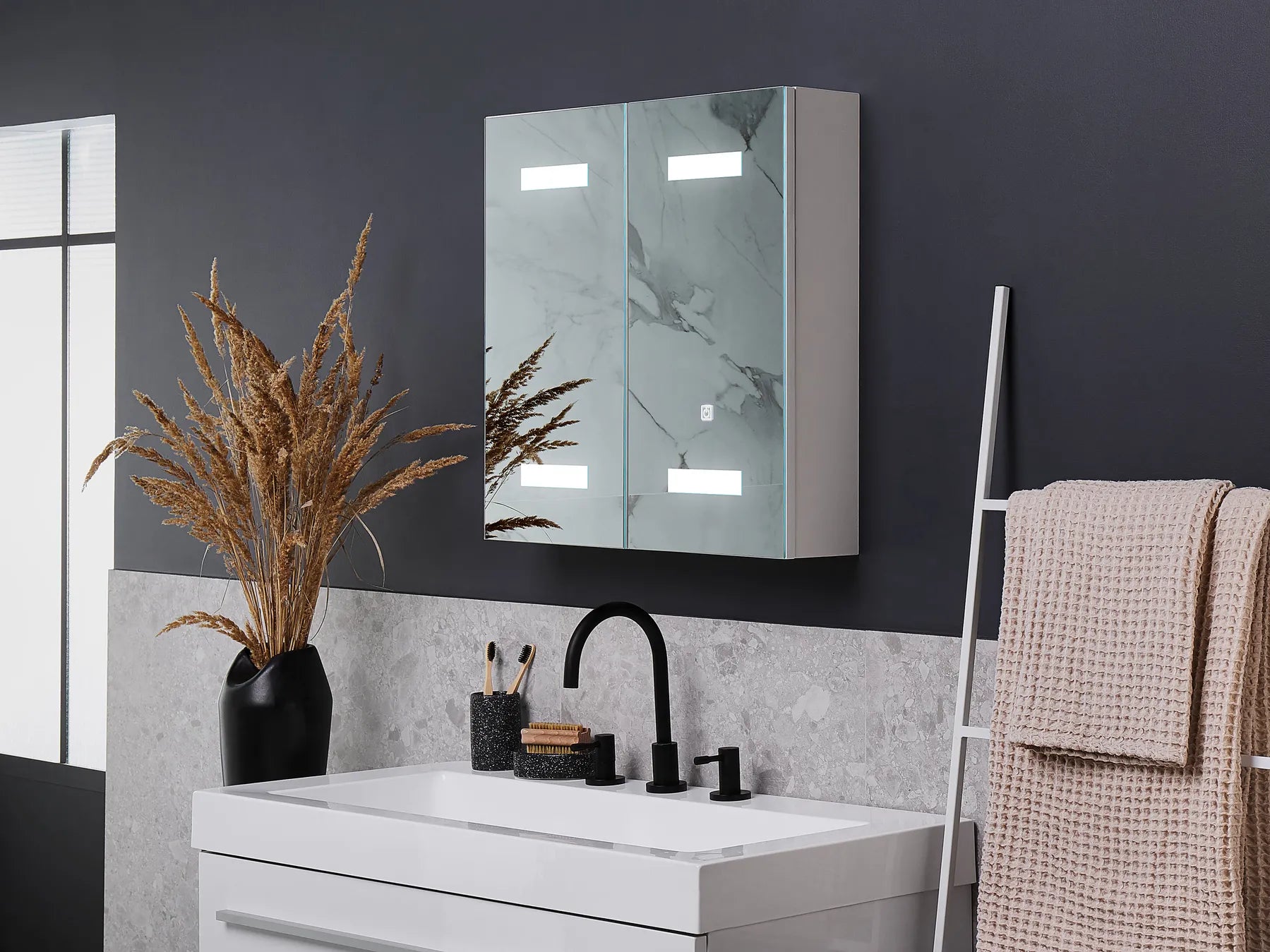 Bathroom Wall Mounted Mirror Cabinet LED TALAGAPA 60 cm 60 cm White