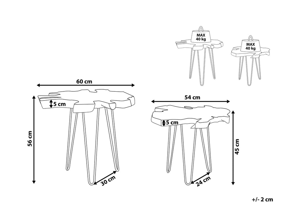 Set of 2 Side Tables CAMROSE Teak Wood Dark Brown