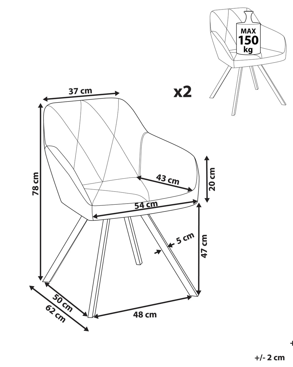 Set of 2 Dining Chairs Dark Grey