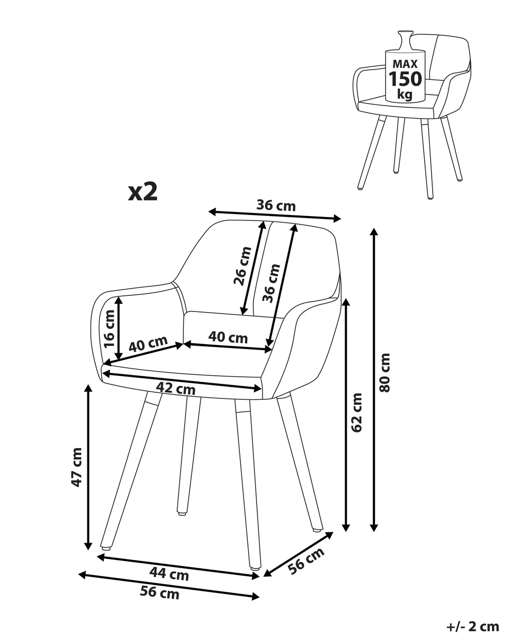 Set of 2 Dining Chairs CHICAGO Fabric Navy Blue