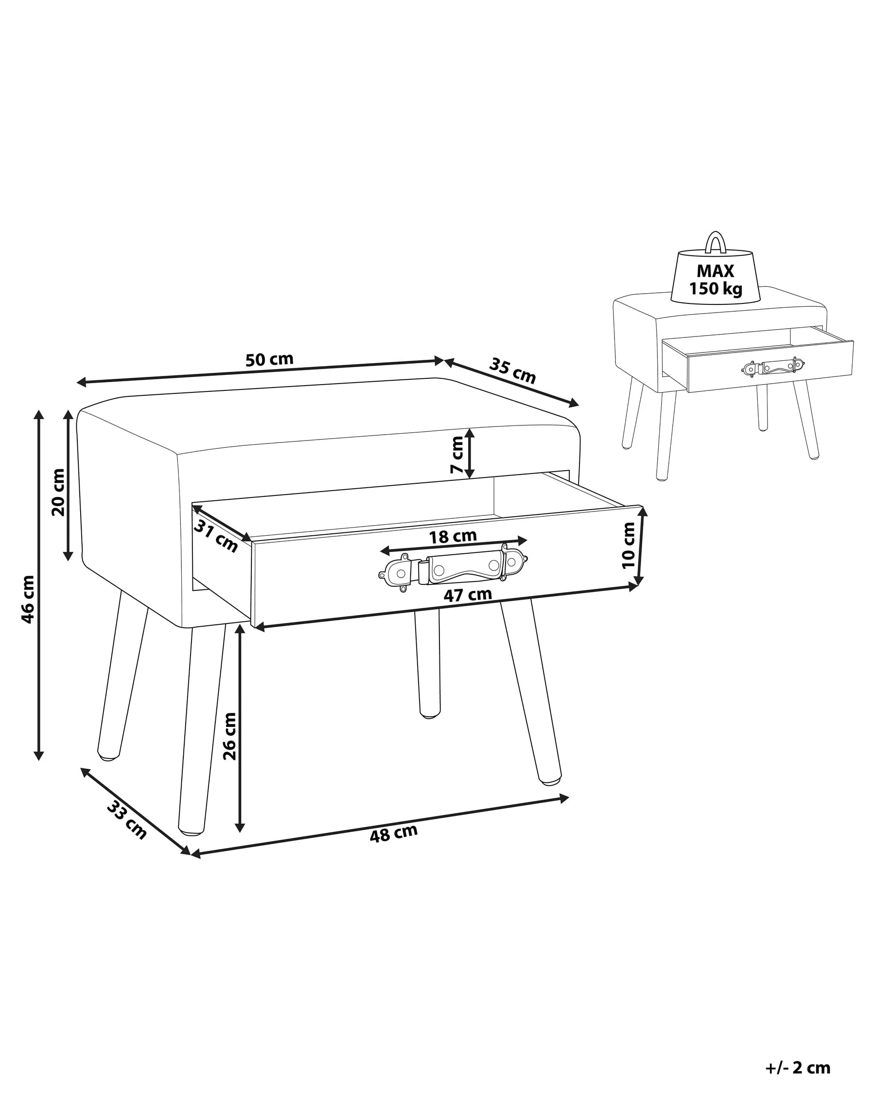 1 Drawer Bedside Table EUROSTAR Corduroy Pink